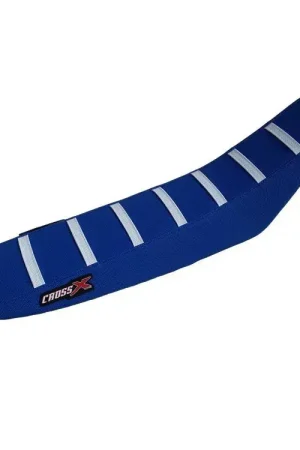 Beperkt Aanbod Cross X Geribbeld Zadelovertrek Bovenkant Blauw / Zijkanten Blauw / Witte Strepen KTM SX125 SX250 SXF250 SXF350 SXF450 2019-2022 EXC125 EXC250 EXC300 EXC-F250 EXC-F450 2020-2023 GasGas MC125 MC250 MC250F MC350F MC450F EC250 EC300 2021-2023