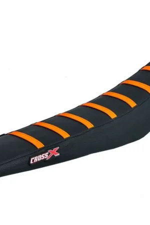 Beperkte Voorraad Cross X Geribbeld Zadelovertrek Bovenkant Zwart / Zijkanten Zwart / Oranje Strepen KTM SX50 2016-2023