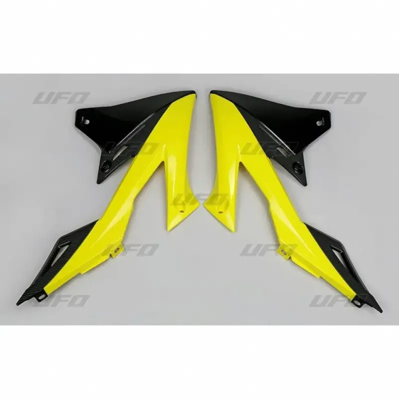 UFO Radiateurkappen Geel / Zwart Suzuki RMZ450 2018-2026 RMZ250 2019-2026 Premium
