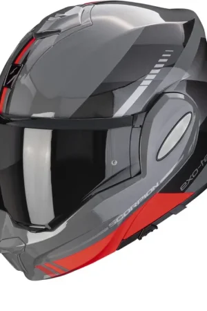 Flitsaanbieding Scorpion Exo-Tech Evo Genre Grijs Zwart Rood Modular Helmet