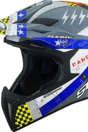 Suomy X-Wing Jetfighter E06 Mat Grijs Blauw Crosshelm Weekendaanbieding