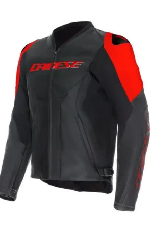 Aanbieding Dainese Racing 5 Perforated Zwart Rood Leren Motorjas