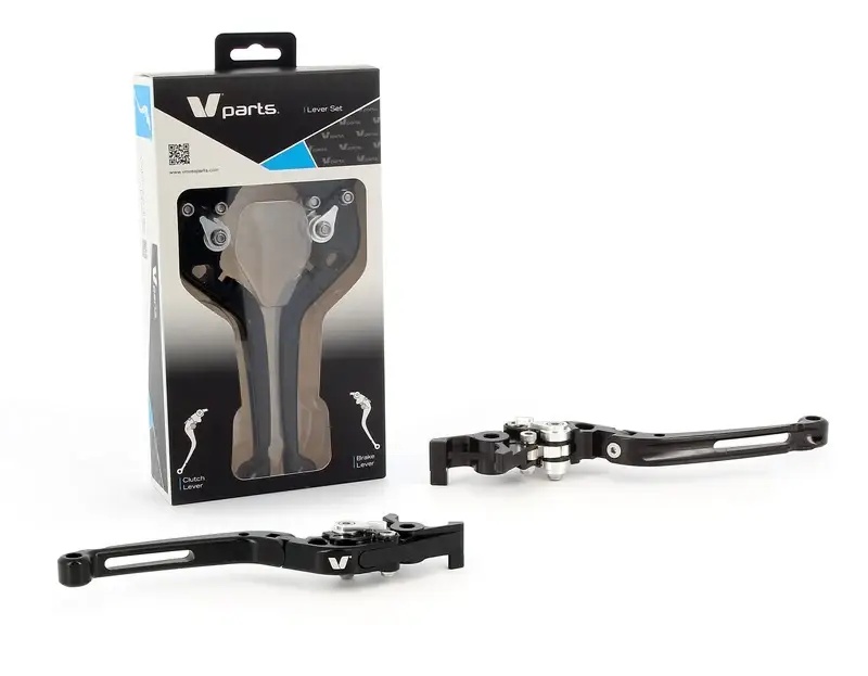 V PARTS Inklapbare hendels 177mm massief zwart/aluminium schroefwerk met adapters per paar KTM Superprijs
